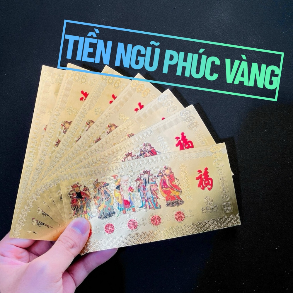 [QUÀ TẾT ĐỘC] Tờ Tiền Ngũ Phúc Lâm Môn Phong Thủy May Mắn Chiêu Tài Lộc-Chất Liệu Plastic Mạ Vàng
