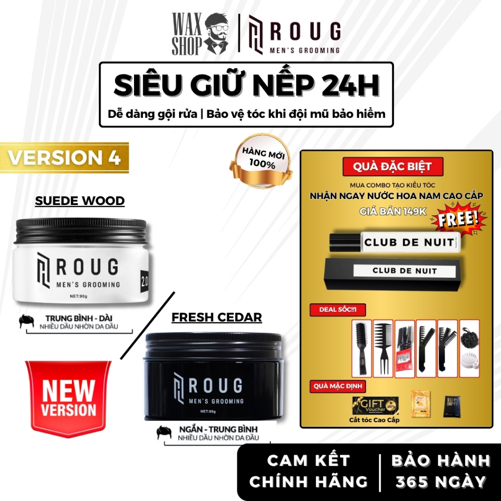 Sáp vuốt tóc nam Roug Đen 90gr , Roug Trắng 90gr giữ nếp tóc, hút dầu, ẩm tóc