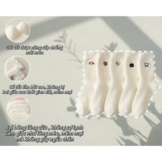Set 5 Đôi Tất Lông Cừu Dày Dặn Mềm Mại Thêu Hình Thú Siêu Hot Giữ Ấm Mùa Đông tt001