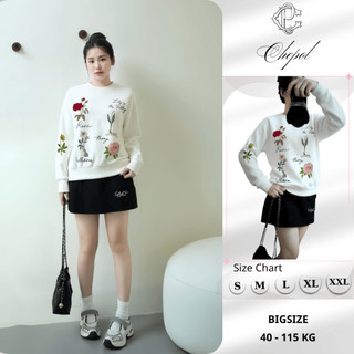 Set Bộ Nỉ Nữ Thu Đông CHEPOL Cổ Tròn, In Hoa Lá, Chất Nỉ Chân Cua Cao Cấp ( Áo Sweater Trắng + Chân Váy Trắng )-CP_16345