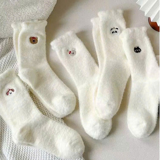 Set 5 Đôi Tất Lông Cừu Dày Dặn Mềm Mại Thêu Hình Thú Siêu Hot Giữ Ấm Mùa Đông tt001