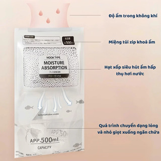 Túi Hút Ẩm Khử Mùi Có Móc Treo 2 Ngăn Siêu Hút Ẩm, Bịch Hút Ẩm Chống Mốc 500ml Chống Nồm Mốc