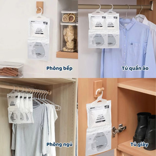 Túi Hút Ẩm Khử Mùi Có Móc Treo 2 Ngăn Siêu Hút Ẩm, Bịch Hút Ẩm Chống Mốc 500ml Chống Nồm Mốc