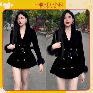 Váy Dạ Tay Lông Chất Nhung Cao Cấp Hàng 2 Lớp Dày Dặn ( có độn vai ),Áo khoác nhung nữ dáng vest