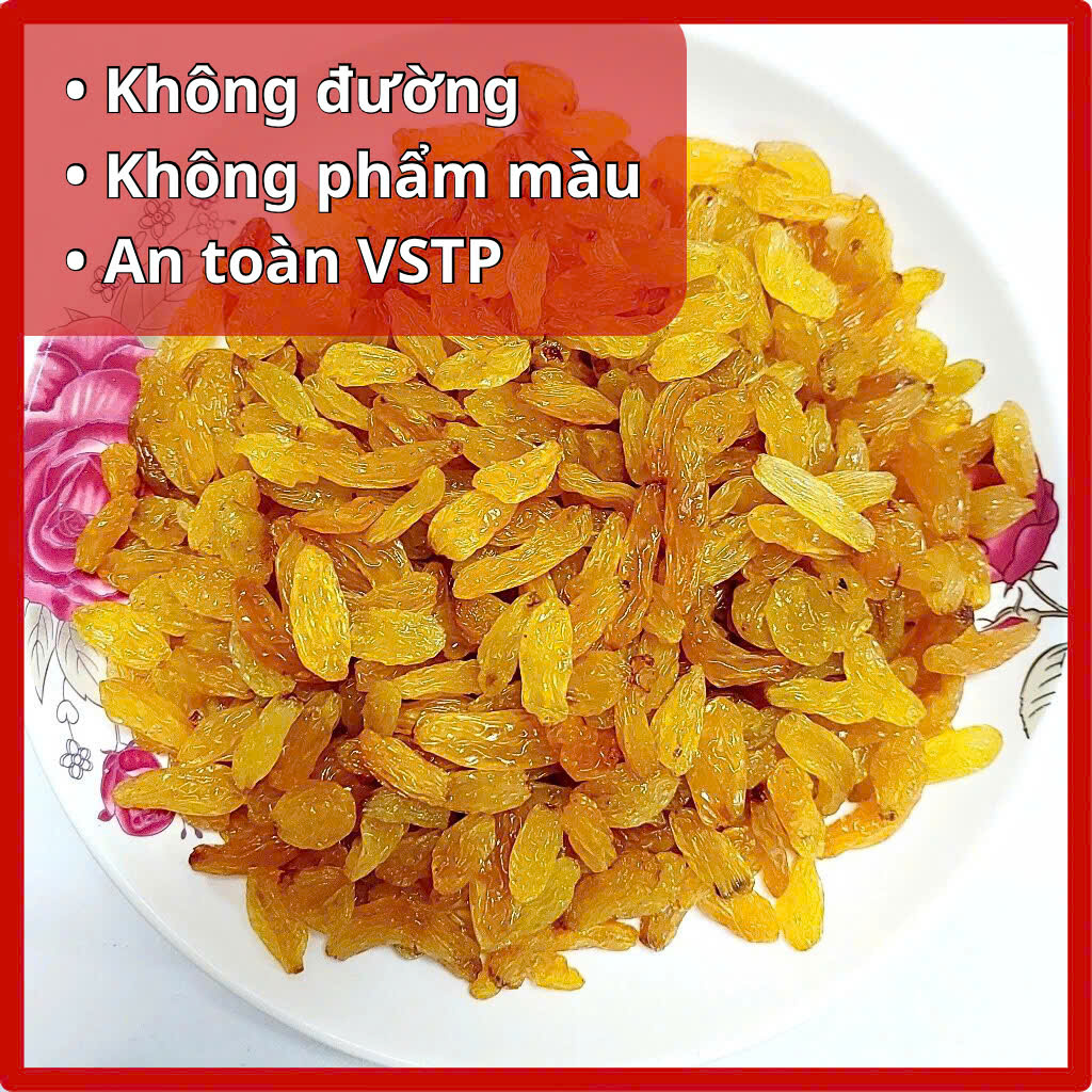 Nho khô vàng nhập khẩu Ấn Độ loại 1 dẻo mềm ngọt thanh tự nhiên, trái cây sấy không đường, HTC Food