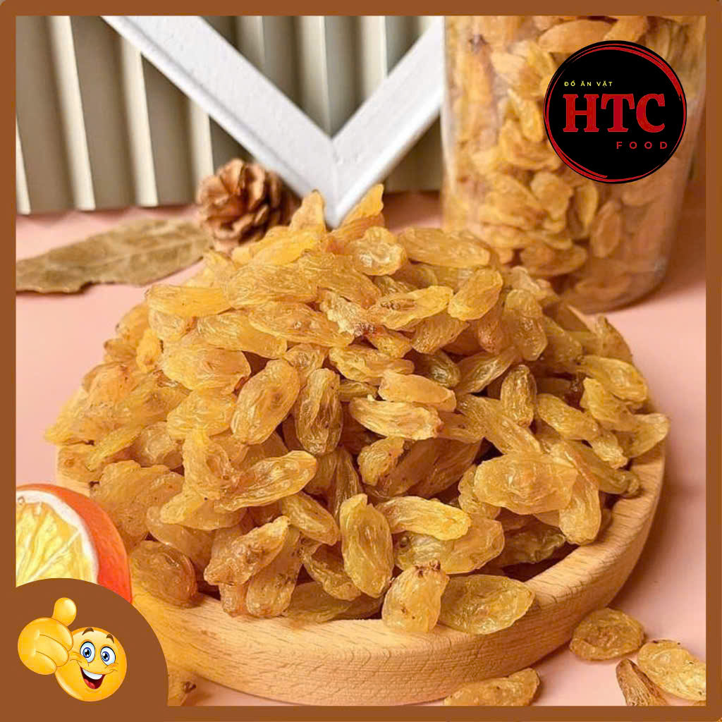 Nho khô vàng nhập khẩu Ấn Độ loại 1 dẻo mềm ngọt thanh tự nhiên, trái cây sấy không đường, HTC Food