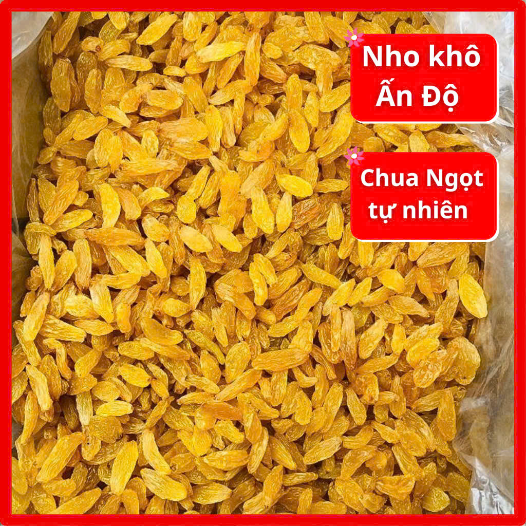 Nho khô vàng nhập khẩu Ấn Độ loại 1 dẻo mềm ngọt thanh tự nhiên, trái cây sấy không đường, HTC Food