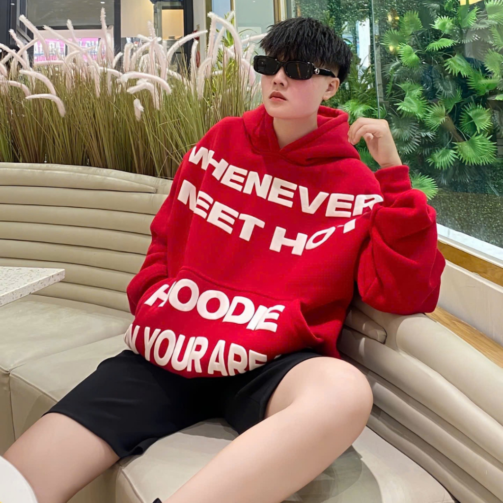 ÁO KHOÁC NỈ HOODIE NAM NỮ IN CHỮ NỔI WHENEVER VẢI NỈ DÀY TAY DÀI PHOM RỘNG HÀN QUỐC SSL