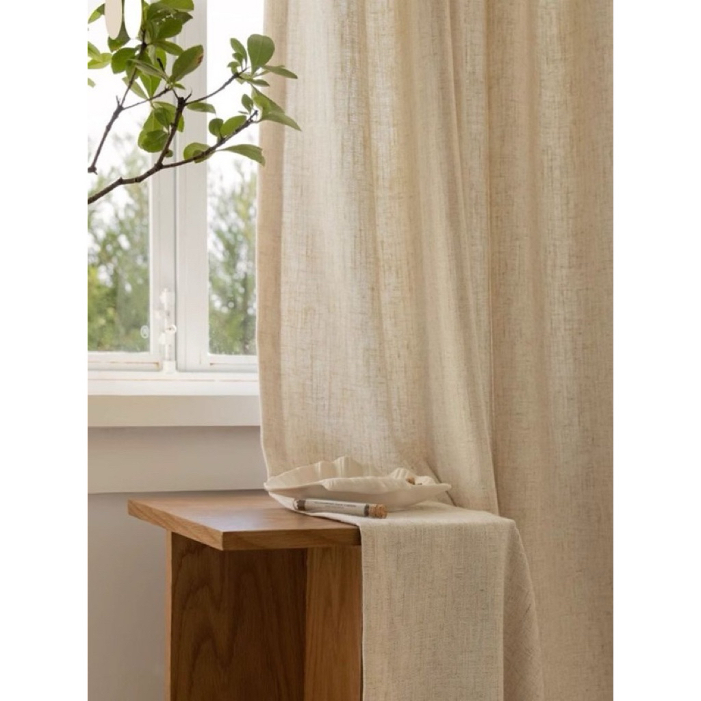 Rèm Khoen, Vải Voan Đũi Linen Màu Be, (Không Kèm Thanh Treo) Phong Cách Vintage,trang trí Phòng Khách,Phòng Ngủ,Homestay