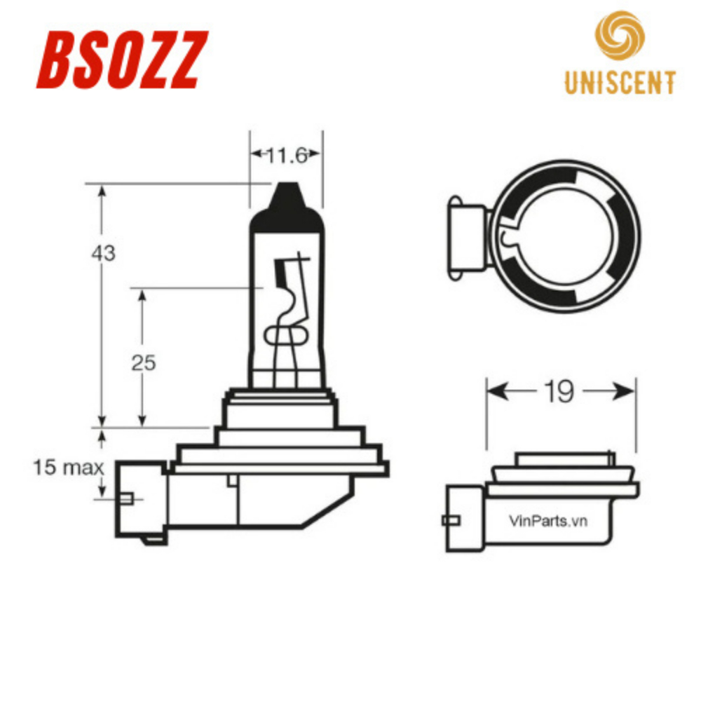 Bóng Đèn Halogen PHA/COS NOUVO 5/6/SX H11-12V-55/100w (PGJ19-2) Chip Osram BSOZZ- Made In Thailand