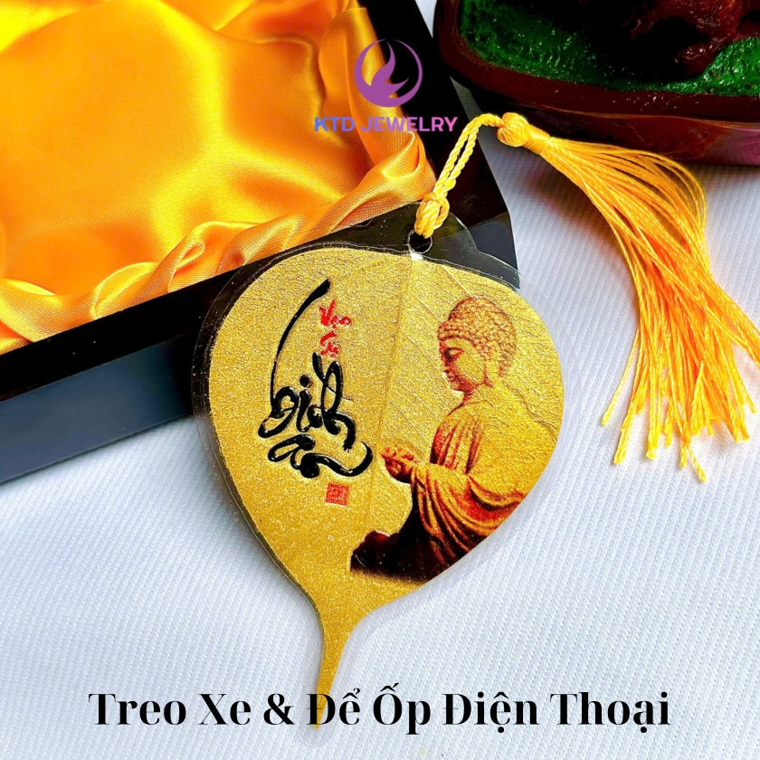 Lá Bồ Đề Nhũ VIP để Ốp Điện Thoại, Treo Xe Ô tô, Có túi đựng thích hợp làm quà tặng Cao Cấp...