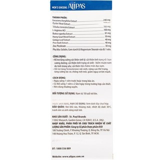 Viên uống Men’s Ginseng Alipas Ecogreen tăng cường sinh lực phái mạnh (30 viên)