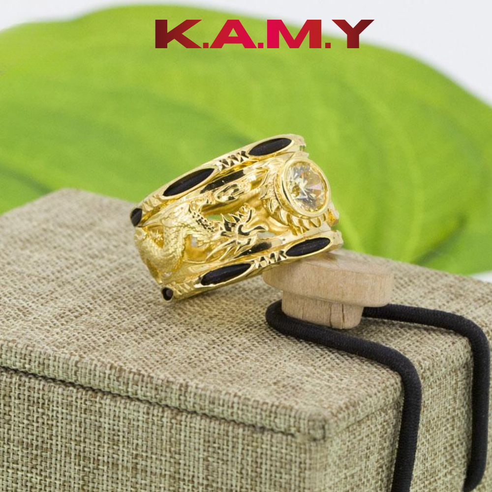 Nhẫn Lông Voi Rồng Vàng May Mắn Đính Đá CZ Cao Cấp – Nhẫn Phong Thủy Tài Lộc K.A.M.Y