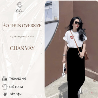 Set Bộ Áo Thun Nữ CHEPOL Form Rộng, Phối Chân Váy Dài, In Trái tim, Chất Cotton ( Áo Phông Trắng+Chân Váy Suông)CP_x5280