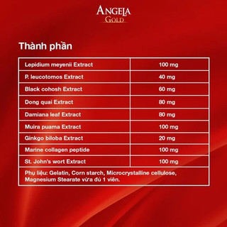 Viên uống Angela gold tăng cường sức khoẻ, sắc đẹp và sinh lý nữ không chứa mầm đậu nành Hộp 60 Viên
