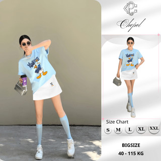 Set Bộ Áo Thun Nữ CHEPOL Form Rộng, Phối Chân Váy Ngắn, In Trái tim, Chất Cotton (Áo Phông Xanh Biển + CV Trắng)CP_x5844