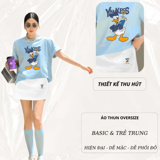 Set Bộ Áo Thun Nữ CHEPOL Form Rộng, Phối Chân Váy Ngắn, In Trái tim, Chất Cotton (Áo Phông Xanh Biển + CV Trắng)CP_x5844