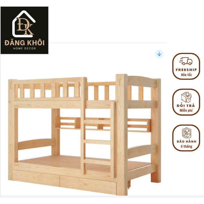 Giường 2 Tầng Cho 2 Bé, Giường Gỗ Thông Tự Nhiên Không Mối Mọt Chắc Chắn HOMEDECOR