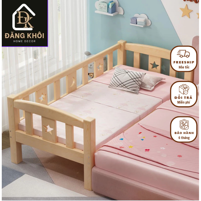 Giường Ghép Cho Bé Với Giường Bố Mẹ, Giường Ngủ Trẻ Em Gỗ Thông Nan Vuông Nhập Khẩu - HOMDECOR