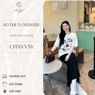 Set Bộ Áo Thun Nữ CHEPOL Form Rộng, Phối Chân Váy, In Hình Cô Gái, Chất Cotton(Áo Phông Trắng +Chân Váy Đuôi Cá)CP_x5131