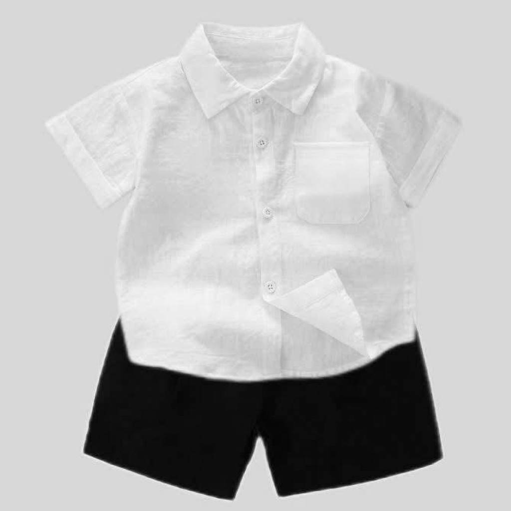 Bộ sơ mi đũi thời trang cho bé trai áo trắng + quần đen