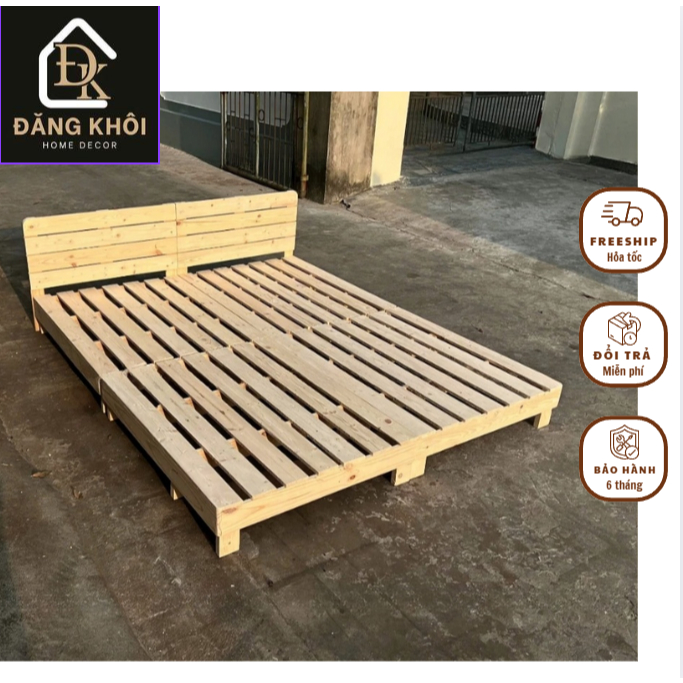Giường Pallet gỗ thông, giường ngủ gỗ tự nhiên có chân giường cao 20, 30cm kt 1m2-1m8x2m HOMDECOR