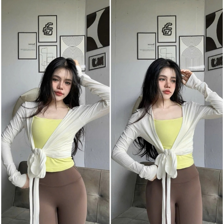 Áo Thun Nữ QC Quấn Chéo Dài Tay Cổ V Màu Trơn SlimFit Tập Gym-Yoga-Aerobic-Chạy bộ HOTHISPORT