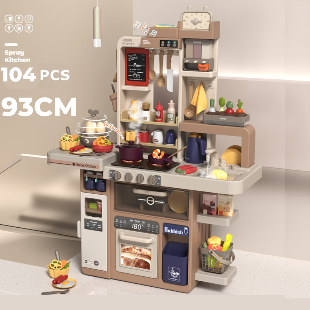 Bộ Đồ chơi nấu ăn cho bé trai bé gái cỡ lớn 93CM, mô phỏng đồ dùng nhà bếp thật có đèn nhạc nước đồ chơi trẻ em