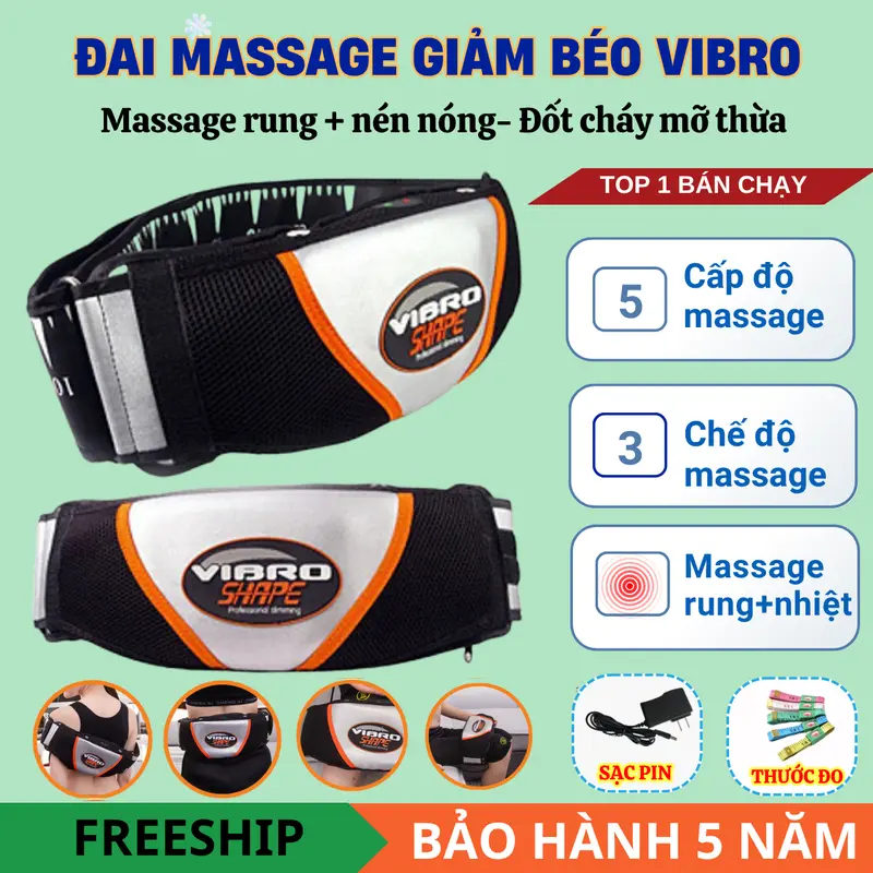 Đai Massage Rung Nóng VibroShape, Máy Giảm Mỡ Bụng Eo Đùi Bắp Tay Chân Và Toàn Thân Nhanh Chóng