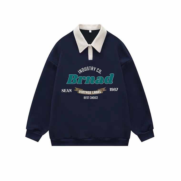 Áo polo sweater unisex phối logo nam nữ, hooide cổ bẻ dài tay fom rộng chất nỉ mềm và mát (BRAND) L1