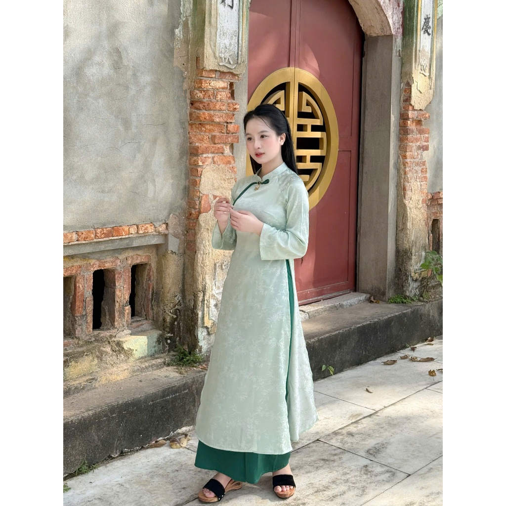 Áo dài tết 2026 mẹ và bé lụa gấm phối nơ chuông Set áo dài cho mẹ bé size 11-65kg mặc đi chùa, chụp ảnh dễ thương