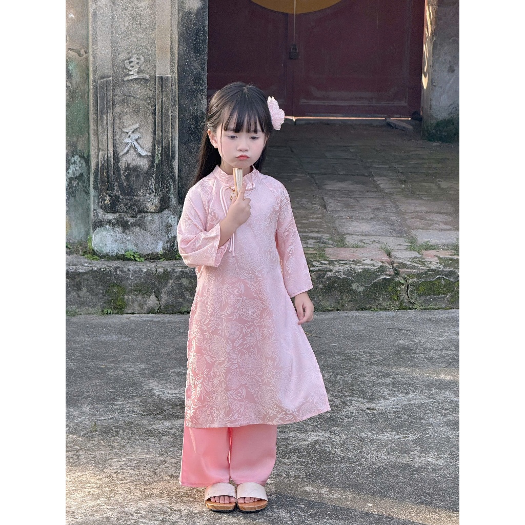 Áo dài tết 2026 mẹ và bé lụa gấm phối nơ chuông Set áo dài cho mẹ bé size 11-65kg mặc đi chùa, chụp ảnh dễ thương