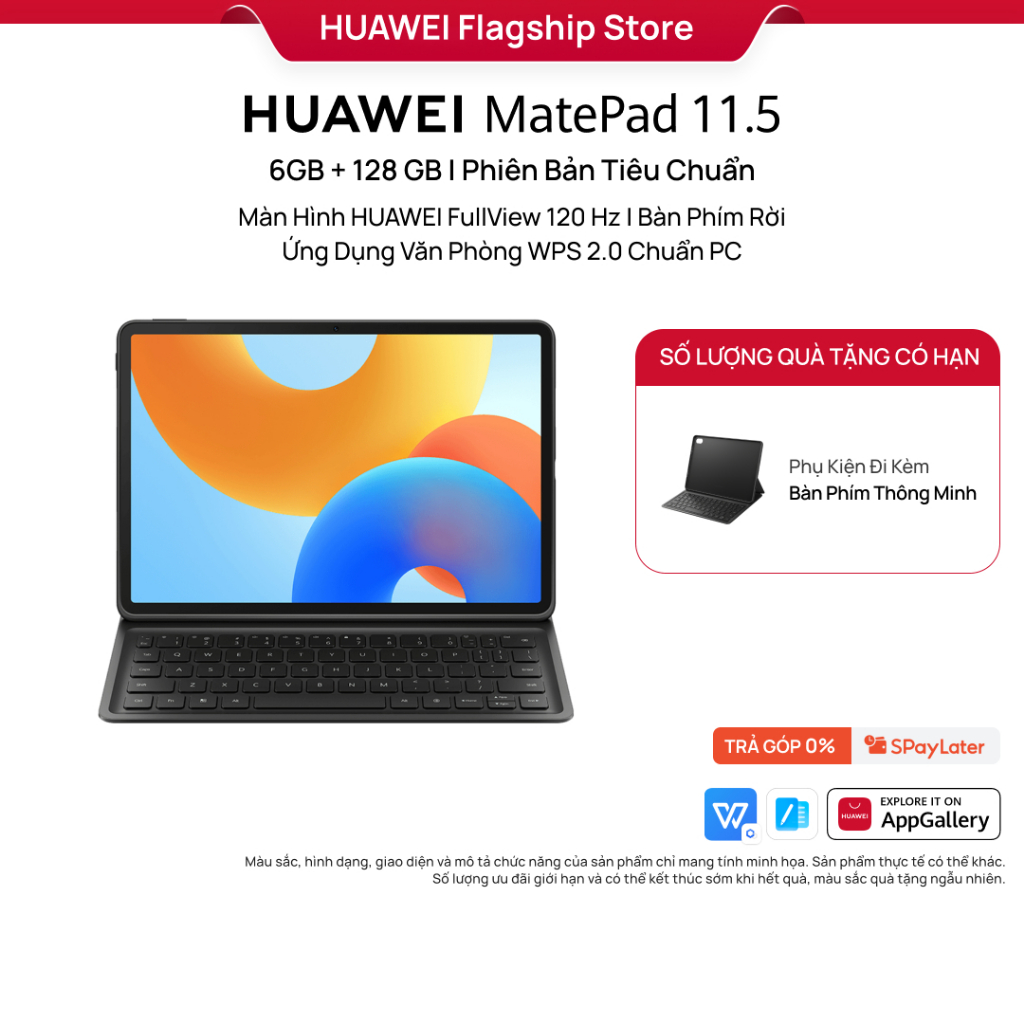 Máy tính bảng HUAWEI MatePad 11.5" 6+128GB | HUAWEI FullView 120 Hz | Bàn Phím Rời | Ứng Dụng Văn Phòng WPS 2.0