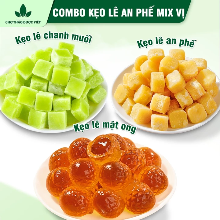 Combo kẹo lê an phế mix vị 100g, kẹo ngậm ho, mật ong, chanh muối, tiêu đờm, giảm ho, thơm miệng