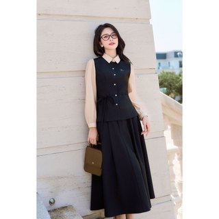 Áo Kiểu Nữ Sơ Mi Công Sở LAMER FASHION Nơ Eo Phối Tay Phối Chân Váy Xoè Ly Bung Chun Sau O61H25Q019 O62L25Q012