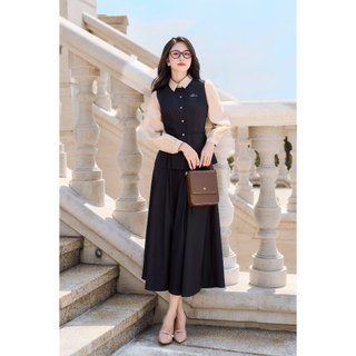 Áo Kiểu Nữ Sơ Mi Công Sở LAMER FASHION Nơ Eo Phối Tay Phối Chân Váy Xoè Ly Bung Chun Sau O61H25Q019 O62L25Q012