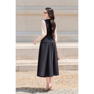 Áo Kiểu Nữ Sơ Mi Công Sở LAMER FASHION Nơ Eo Phối Tay Phối Chân Váy Xoè Ly Bung Chun Sau O61H25Q019 O62L25Q012