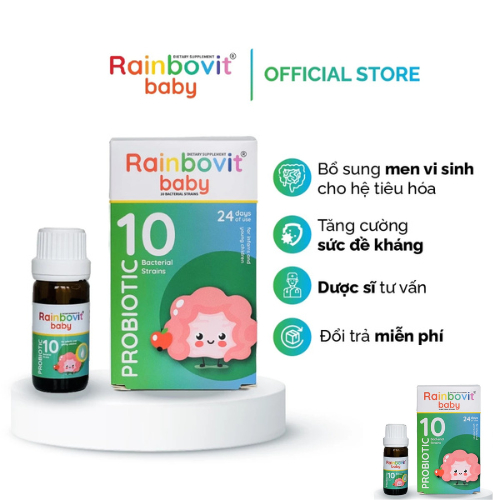 Men 10 Chủng Men Vi Sinh Rainbovit Baby - Tiêu Hóa bé khoẻ, ăn ngon, Tăng Đề Kháng chai 5ml
