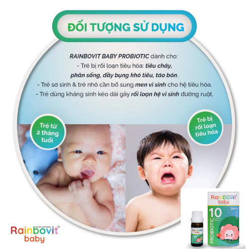 Men 10 Chủng Men Vi Sinh Rainbovit Baby - Tiêu Hóa bé khoẻ, ăn ngon, Tăng Đề Kháng chai 5ml