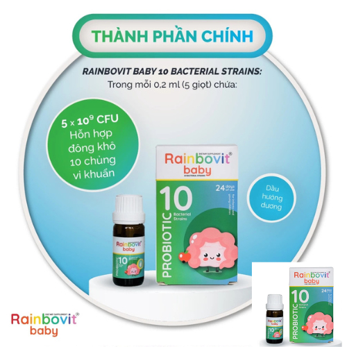 Men 10 Chủng Men Vi Sinh Rainbovit Baby - Tiêu Hóa bé khoẻ, ăn ngon, Tăng Đề Kháng chai 5ml