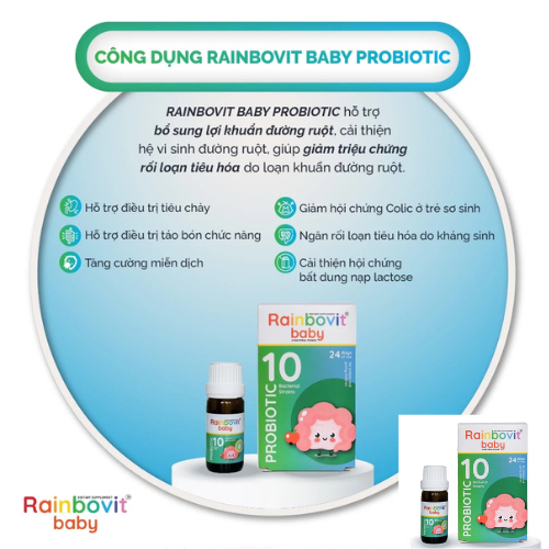 Men 10 Chủng Men Vi Sinh Rainbovit Baby - Tiêu Hóa bé khoẻ, ăn ngon, Tăng Đề Kháng chai 5ml