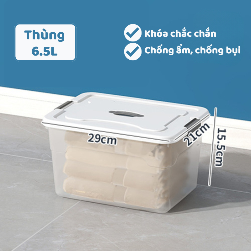 Thùng Nhựa Cỡ Lớn Đựng Đồ Đa Năng Có Nắp Đậy Kín Chống Bụi DINO, Thùng Nhựa Trong Suốt Cứng Cáp