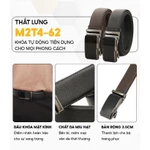 Thắt lưng da bò M2T4-62, mặt khoá kiếng tự động, chất da bò Hạt mềm mại, bảo hành 03 năm, Anh Tho Leather — ảnh 2