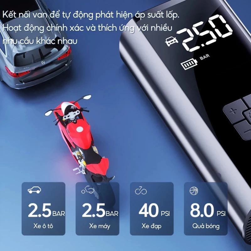 Chất Lượng Máy Bơm Lốp Ô Tô Di Động Không Dây Kèm Đèn