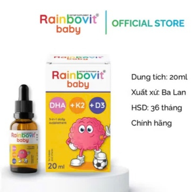 Rainbovit baby DHA + D3K2 hỗ trợ bé thông minh và phát triển chiều cao DHA từ vi tảo chai 20ml