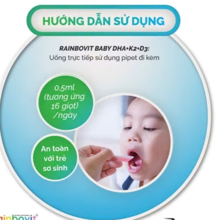 Rainbovit baby DHA + D3K2 hỗ trợ bé thông minh và phát triển chiều cao DHA từ vi tảo chai 20ml