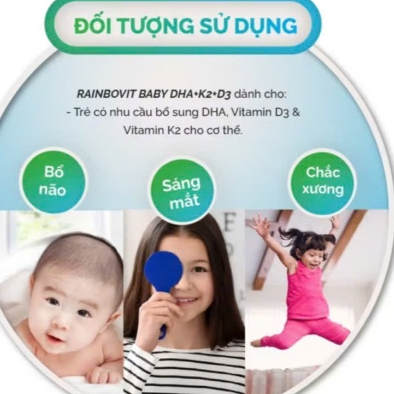 Rainbovit baby DHA + D3K2 hỗ trợ bé thông minh và phát triển chiều cao DHA từ vi tảo chai 20ml