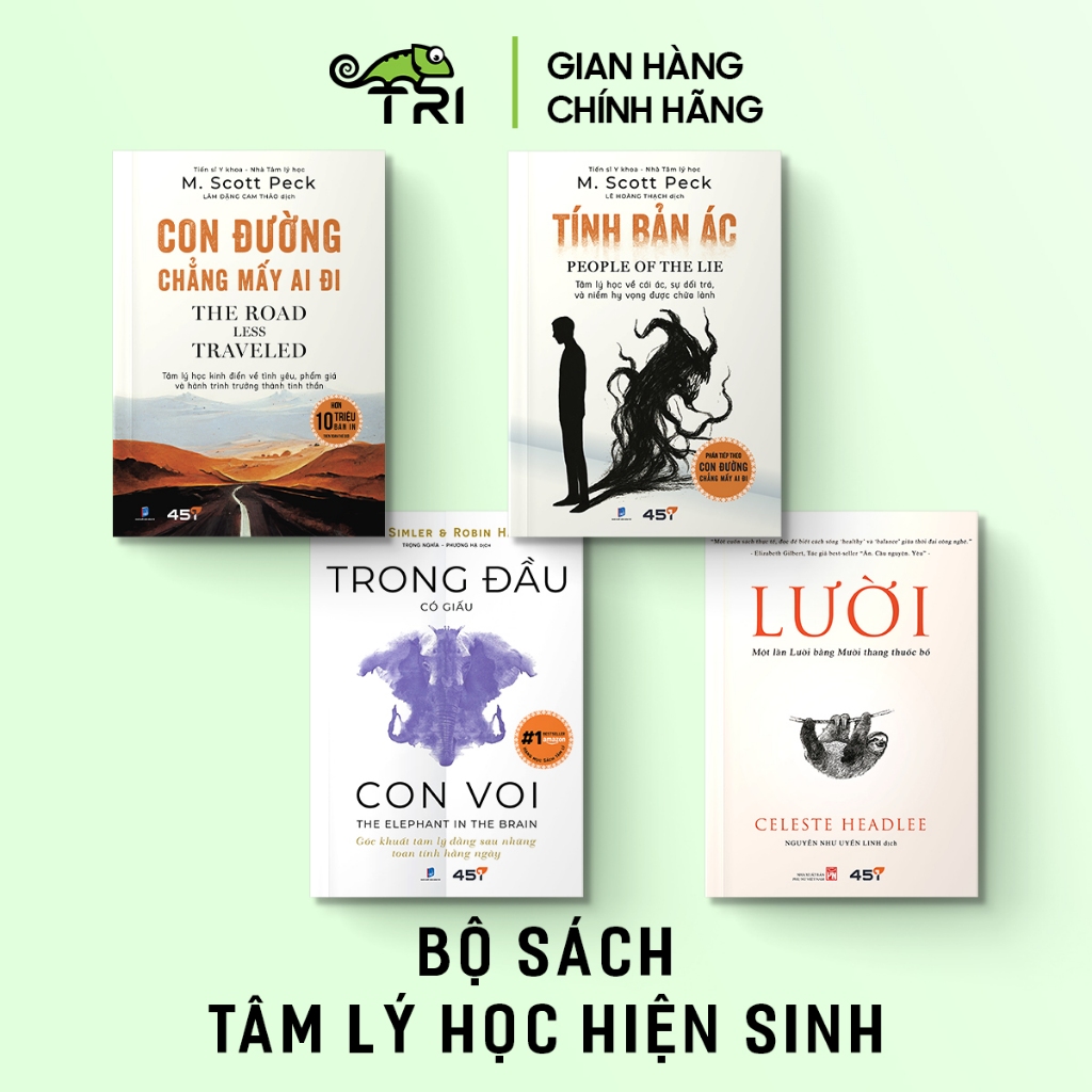 Bìa sách Combo Tâm Lý Học Hiện Sinh Con Đường Chẳng Mấy Ai Đi Trong Đầu Có Giấu Con Voi Lười Tính Bản Ác