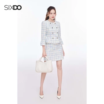 Chân váy tweed kẻ dáng ngắn SIXDO (Cream Tweed Mini Skirt)