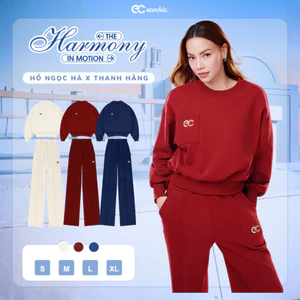 Set Bộ ECOCHIC Áo Nỉ Lông Nhung Nhung Cổ Tròn Logo Ngực Quần Suông Cao Cấp Mềm Mịn Chính Hãng HNH B208